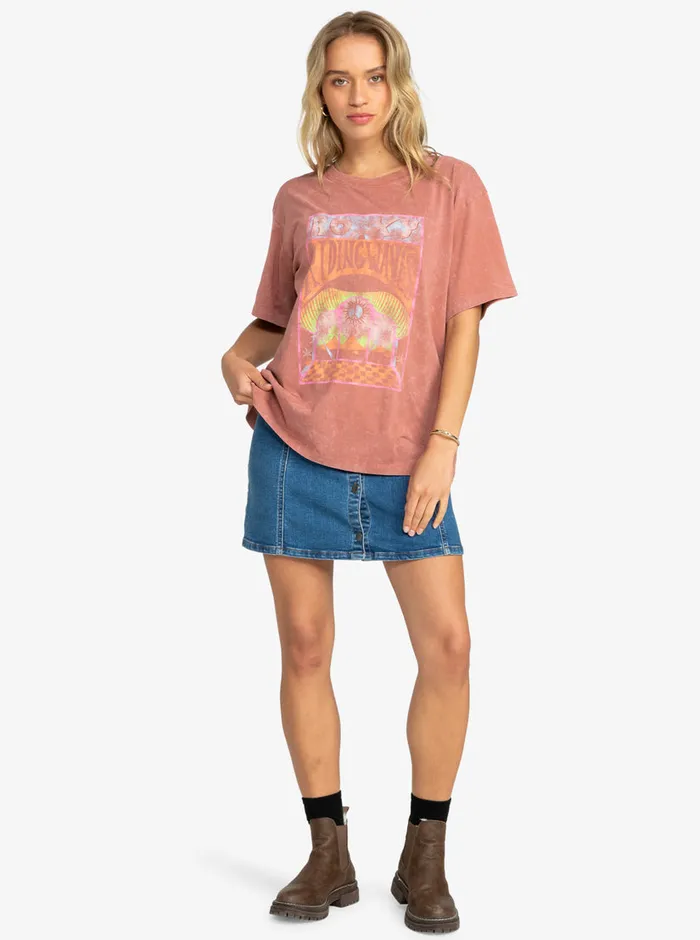 Roxy Tees and Tanks Girl Need Love B Oversized TShirt Cedar Wood 8211 Womens