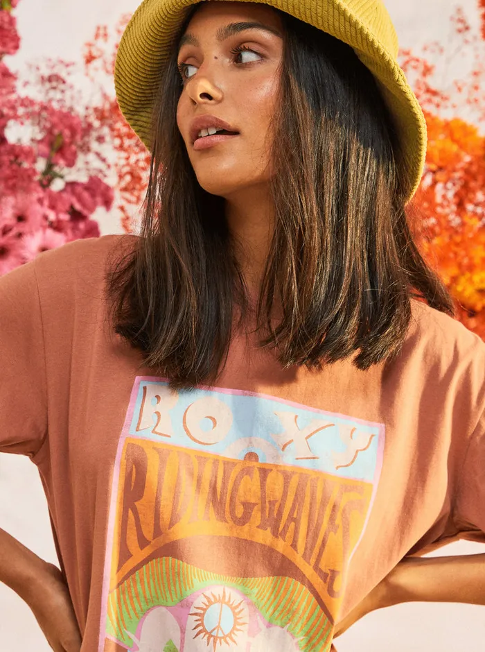 Roxy Tees and Tanks Girl Need Love B Oversized TShirt Cedar Wood 8211 Womens
