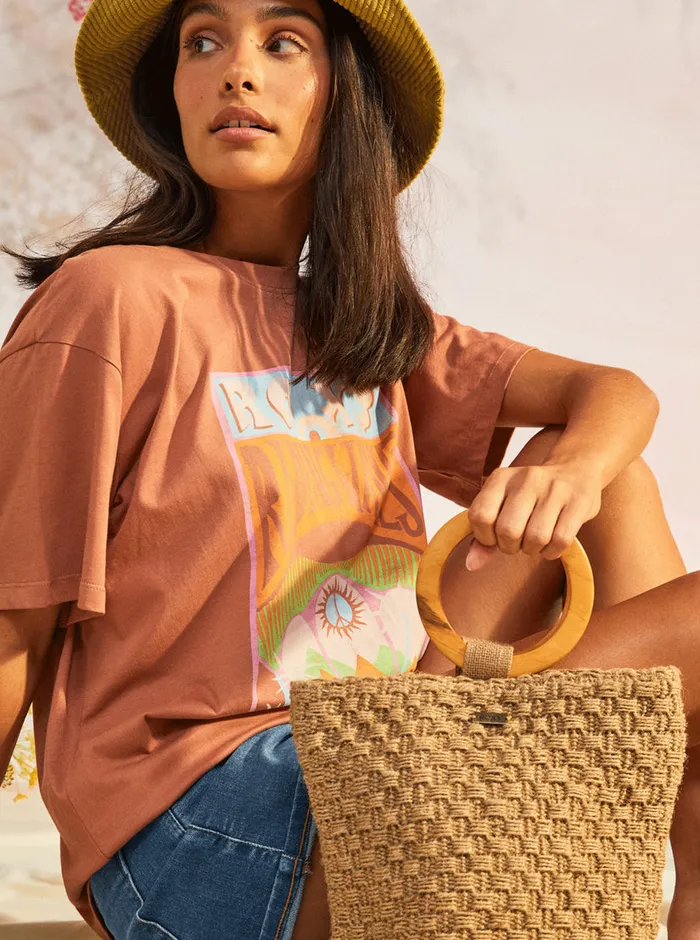 Roxy Tees and Tanks Girl Need Love B Oversized TShirt Cedar Wood 8211 Womens