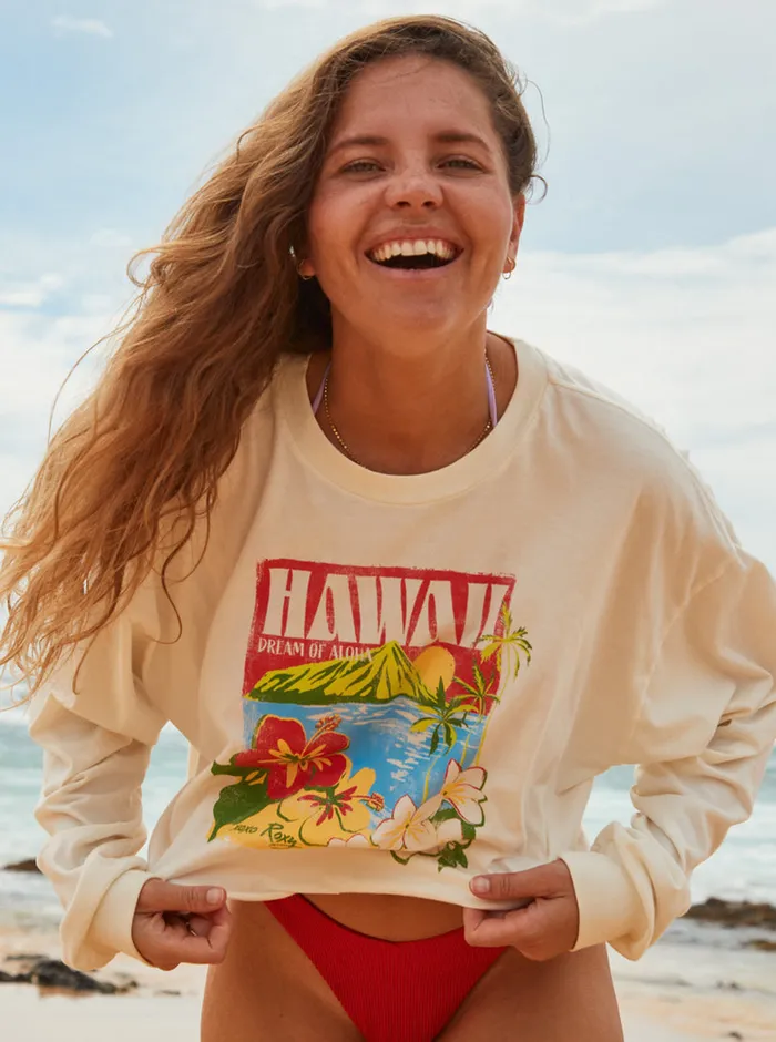 Roxy Tees and Tanks Hawaiian Vacay Olsc TShirt Egret 8211 Womens