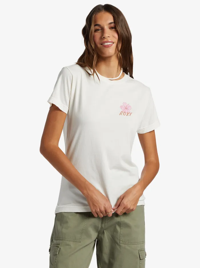 Roxy Tees and Tanks Hibiscus Paradise Boyfriend TShirt Egret 8211 Womens