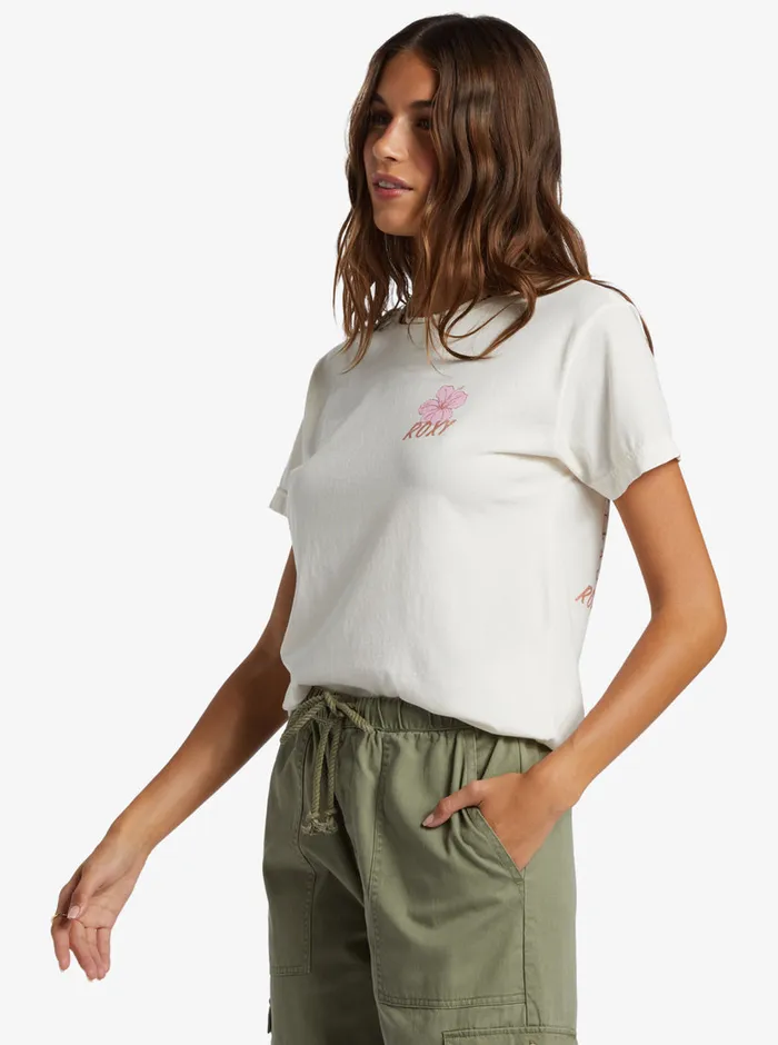 Roxy Tees and Tanks Hibiscus Paradise Boyfriend TShirt Egret 8211 Womens