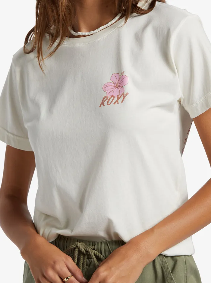 Roxy Tees and Tanks Hibiscus Paradise Boyfriend TShirt Egret 8211 Womens