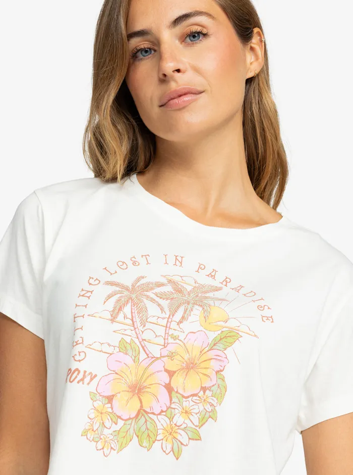 Roxy Tees and Tanks Hibiscus Paradise Cropped TShirt Snow White 8211 Womens