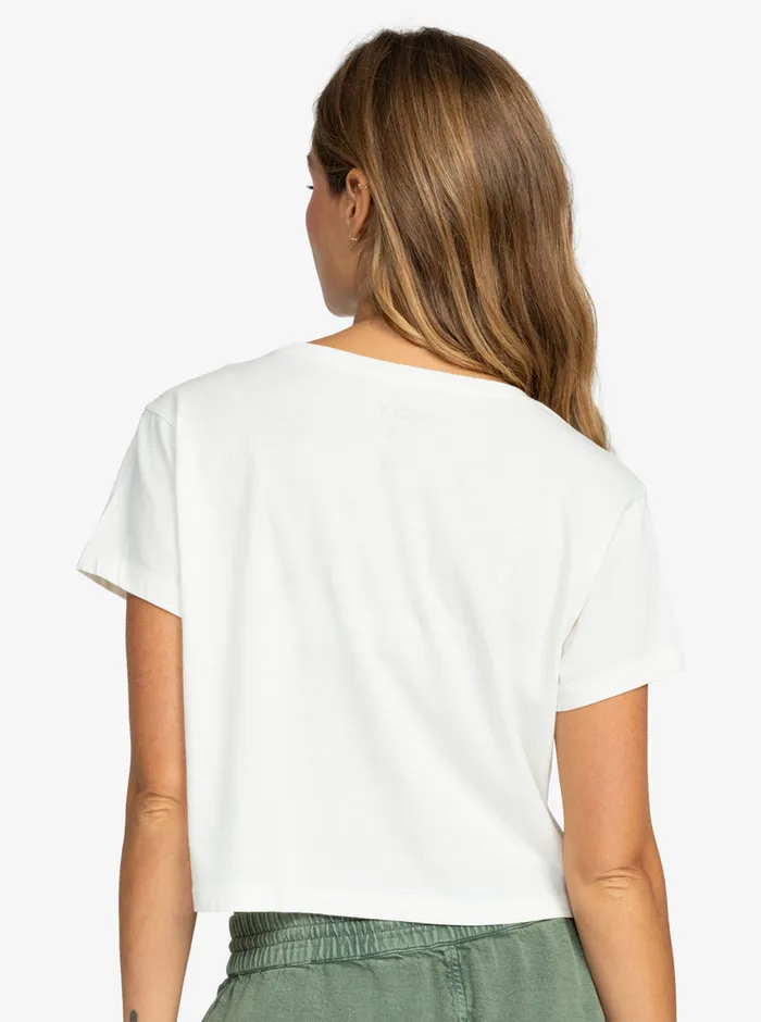 Roxy Tees and Tanks Hibiscus Paradise Cropped TShirt Snow White 8211 Womens