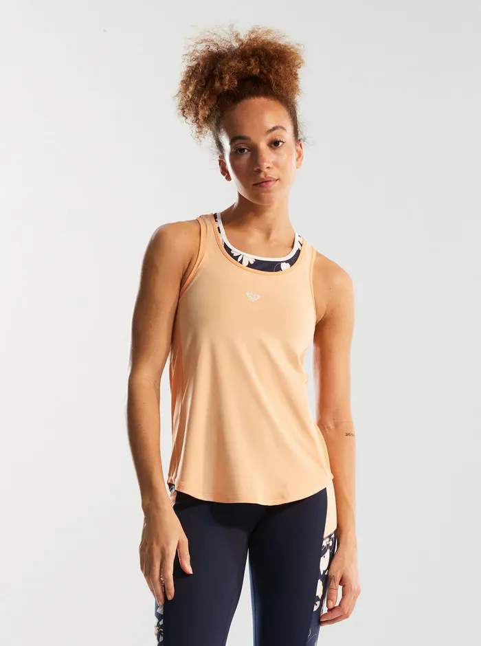 Roxy Tees and Tanks Pure Pursuit Mesh TanK Peach Fuzz 8211 Womens