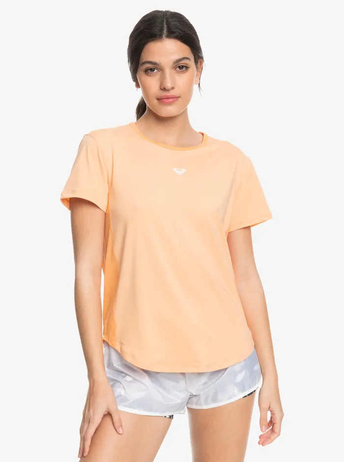 Roxy Tees and Tanks Pure Pursuit Mesh Tee Knit Peach Fuzz 8211 Womens