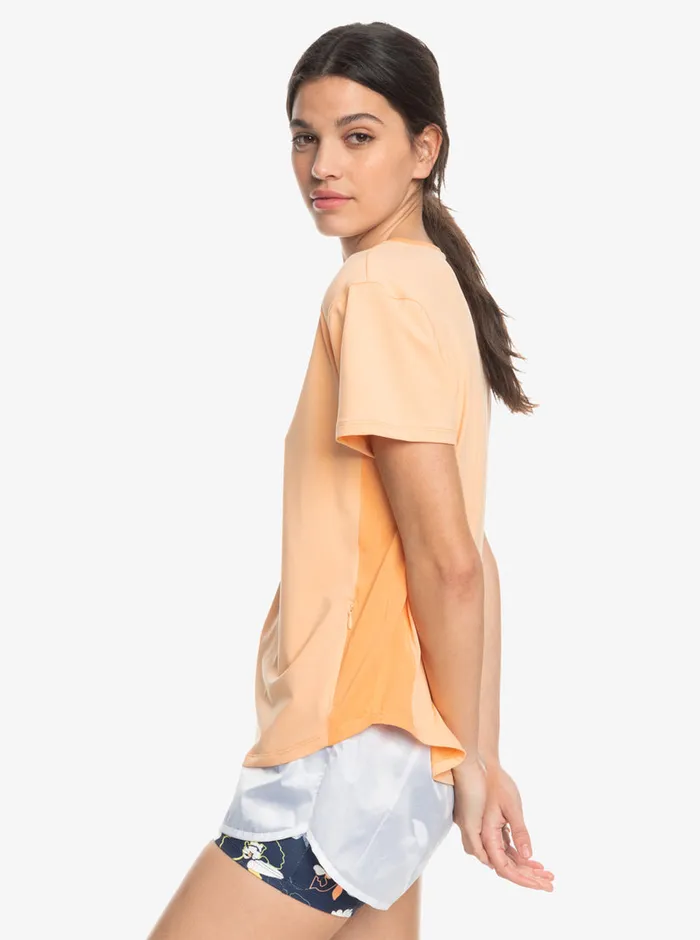 Roxy Tees and Tanks Pure Pursuit Mesh Tee Knit Peach Fuzz 8211 Womens