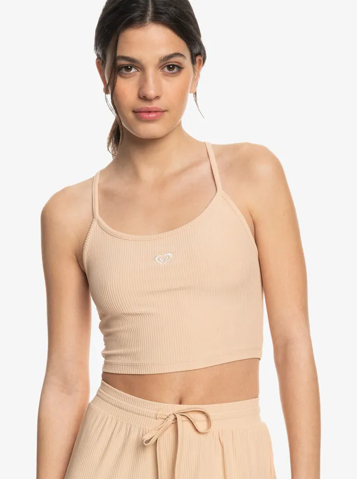 Roxy Tees and Tanks Rise and Vibe Rib Knit Tank Toasted Almond 8211 Womens