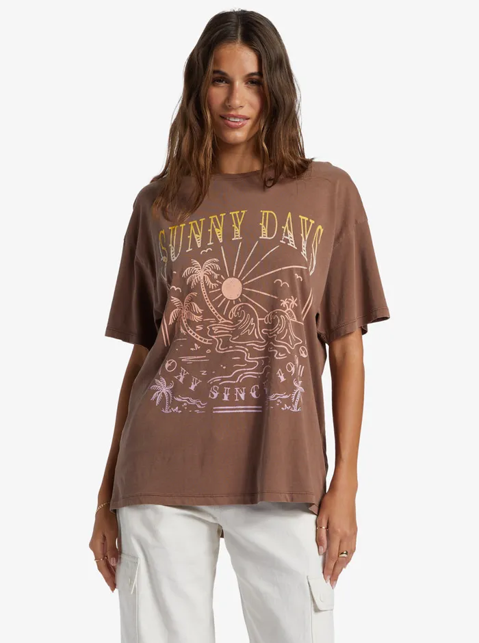 Roxy Tees and Tanks Sunny Days Oversized Boyfriend TShirt Root Beer 8211 Womens Roxy Tees and Tanks Sunny Days Oversized Boyfriend TShirt Root Beer 8211 Womens