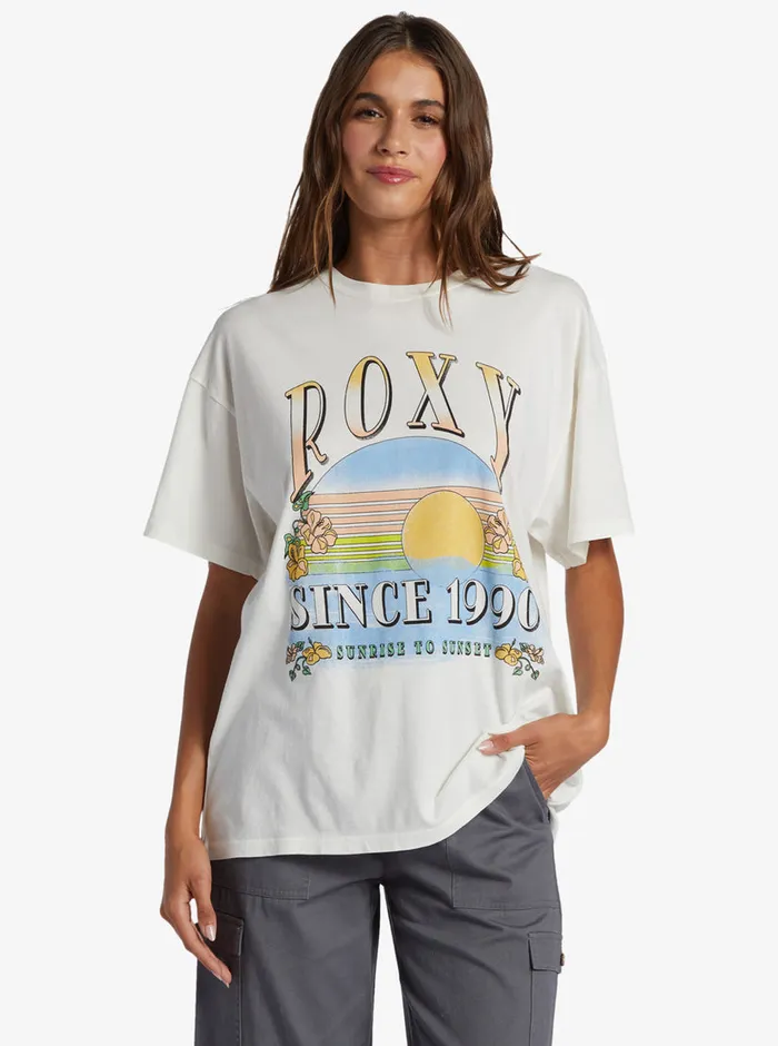 Roxy Tees and Tanks Sunrise To Sunset Oversized Boyfriend TShirt Snow White 8211 Womens