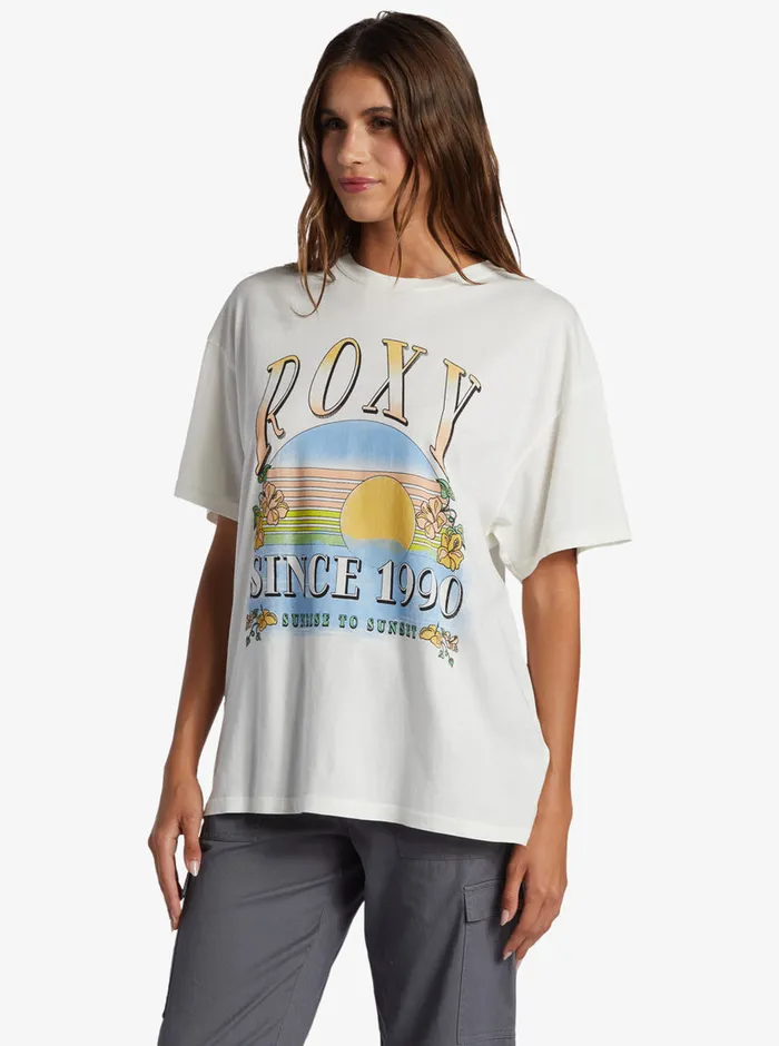 Roxy Tees and Tanks Sunrise To Sunset Oversized Boyfriend TShirt Snow White 8211 Womens