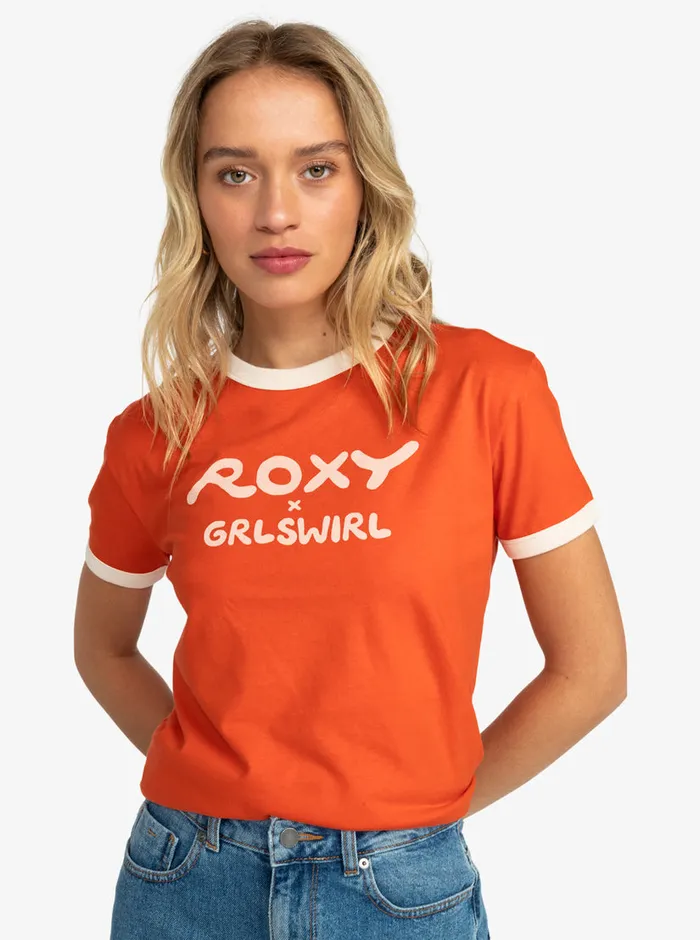 Roxy Tees and Tanks X Grl Swirl Ringer TShirt Tigerlily 8211 Womens