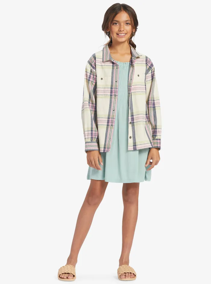 Roxy Tops 416 Something Beautiful Plaid Oversized Shirt Tapioca Right Plaid 8211 Girls