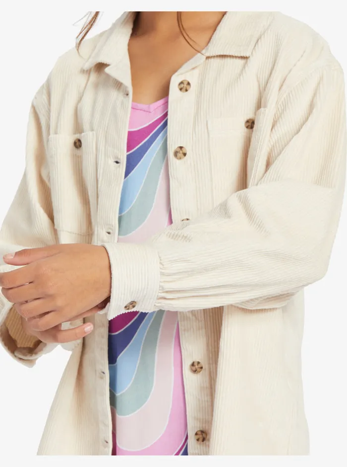 Roxy Tops 416 Something Beautiful Solid Oversized Corduroy Shirt Tapioca 8211 Girls