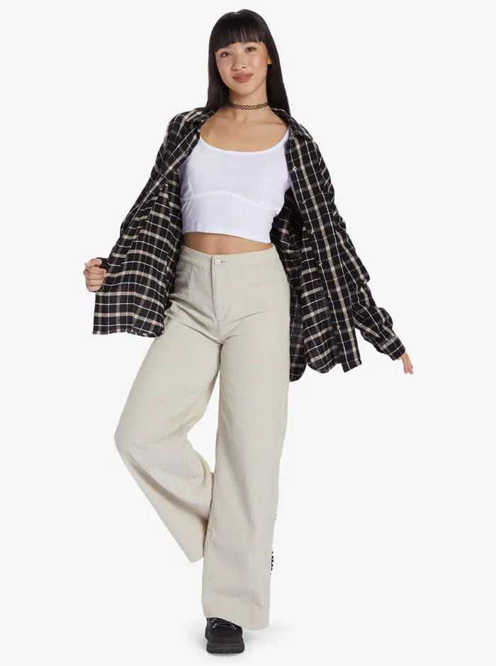 Roxy Tops Chloe Kim Oversized Flannel Shirt Anthracite Platz Plaid 8211 Womens