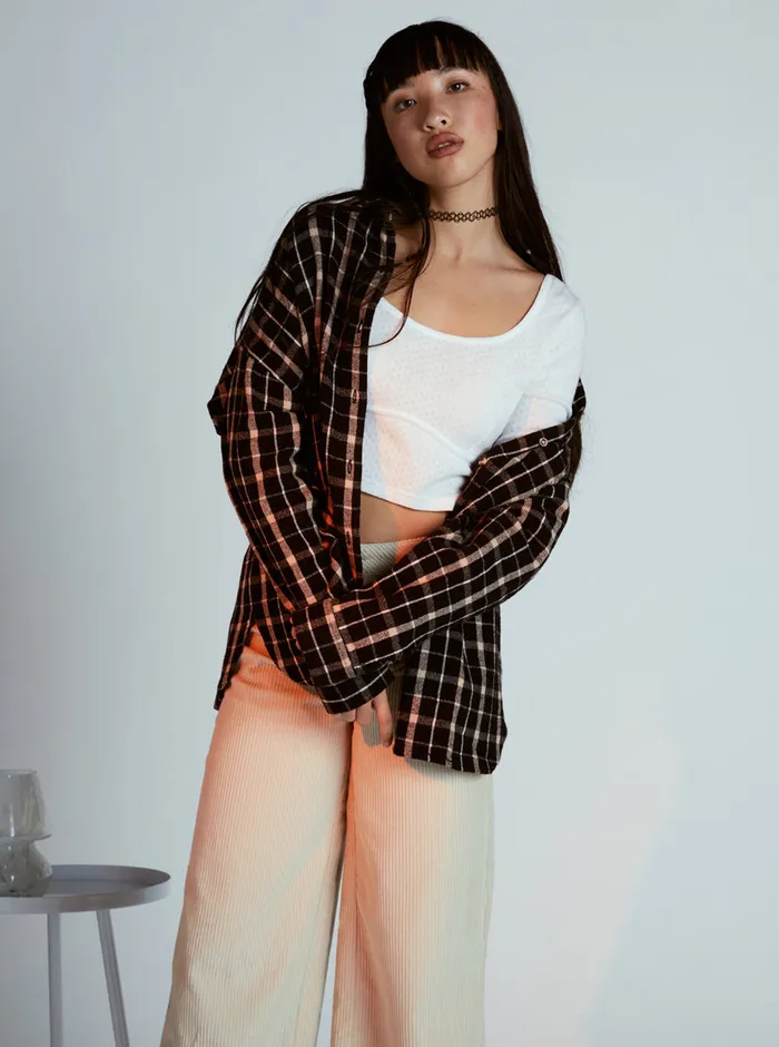 Roxy Tops Chloe Kim Oversized Flannel Shirt Anthracite Platz Plaid 8211 Womens