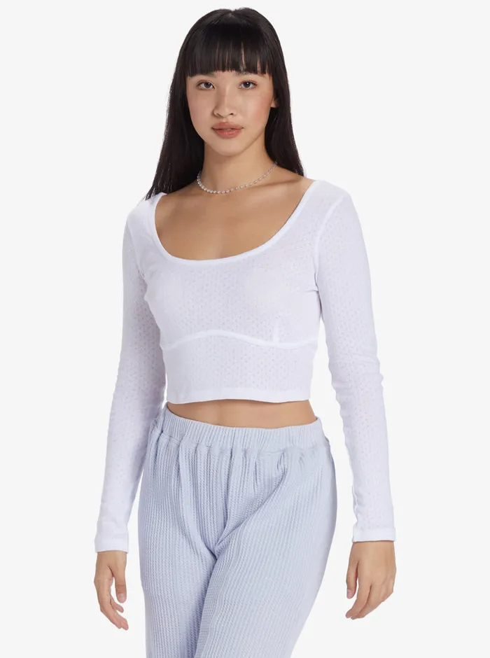 Roxy Tops Chloe Kim Pointelle Long Sleeve Top Snow White 8211 Womens
