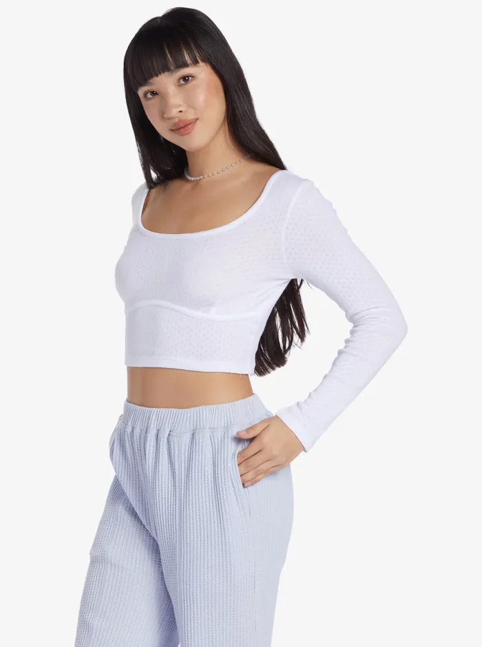 Roxy Tops Chloe Kim Pointelle Long Sleeve Top Snow White 8211 Womens