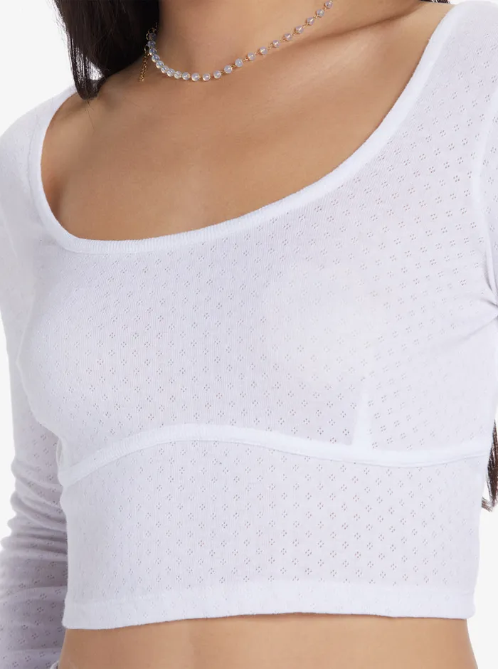 Roxy Tops Chloe Kim Pointelle Long Sleeve Top Snow White 8211 Womens