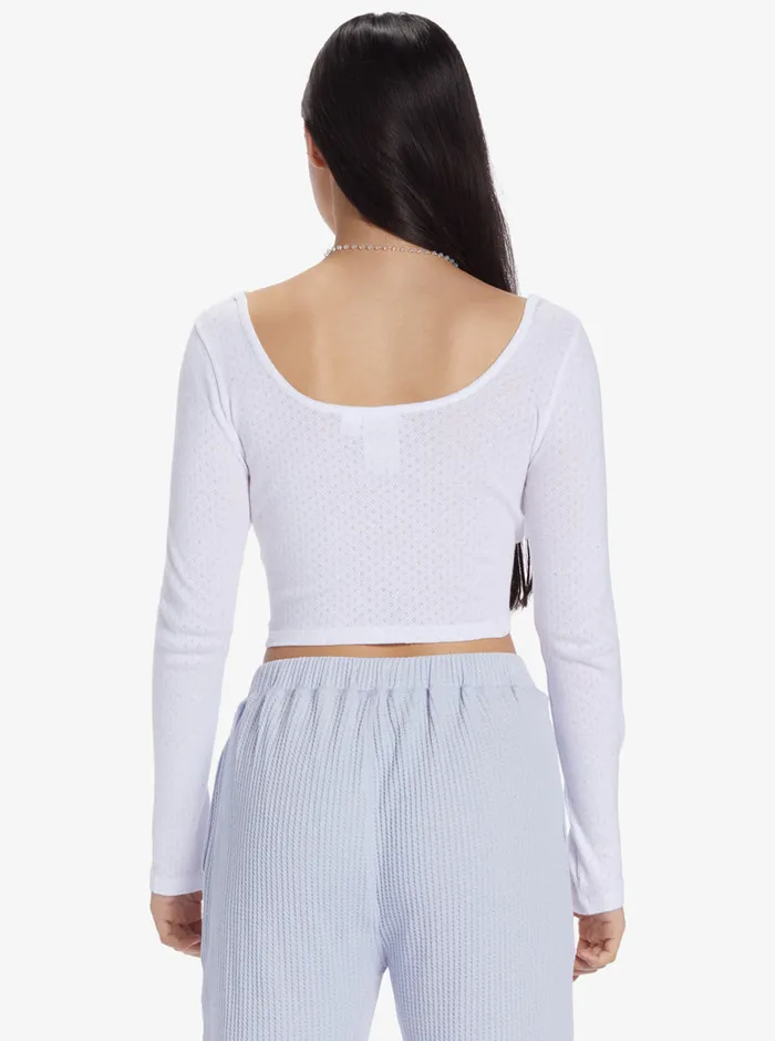 Roxy Tops Chloe Kim Pointelle Long Sleeve Top Snow White 8211 Womens
