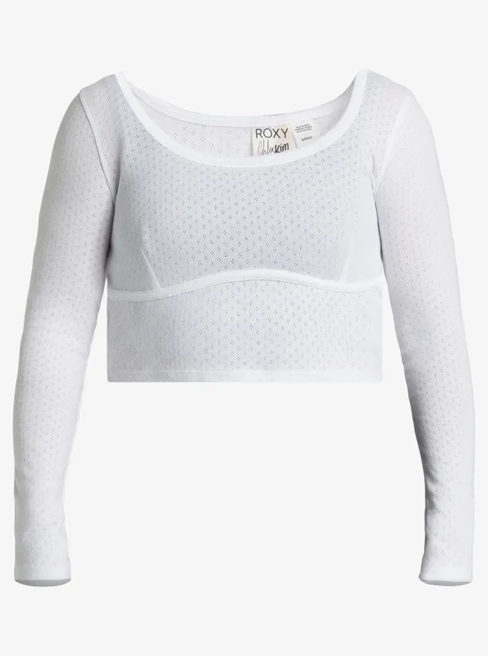 Roxy Tops Chloe Kim Pointelle Long Sleeve Top Snow White 8211 Womens
