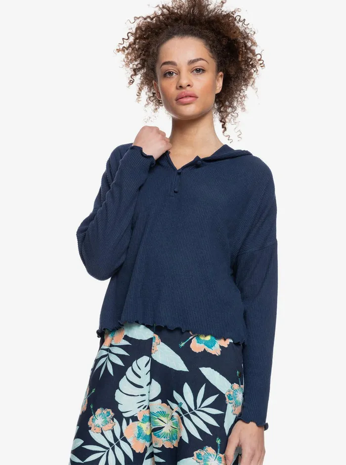 Roxy Tops Cozy Day Long Sleeve Rib Knit Top Mood Indigo 8211 Womens