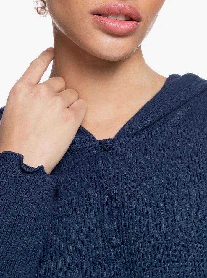 Roxy Tops Cozy Day Long Sleeve Rib Knit Top Mood Indigo 8211 Womens