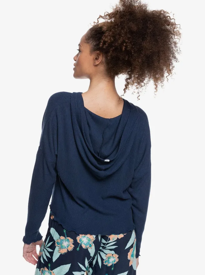 Roxy Tops Cozy Day Long Sleeve Rib Knit Top Mood Indigo 8211 Womens