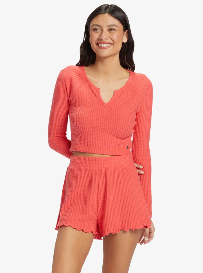 Roxy Tops Cropped Long Sleeve Waffle Top Bittersweet 8211 Womens