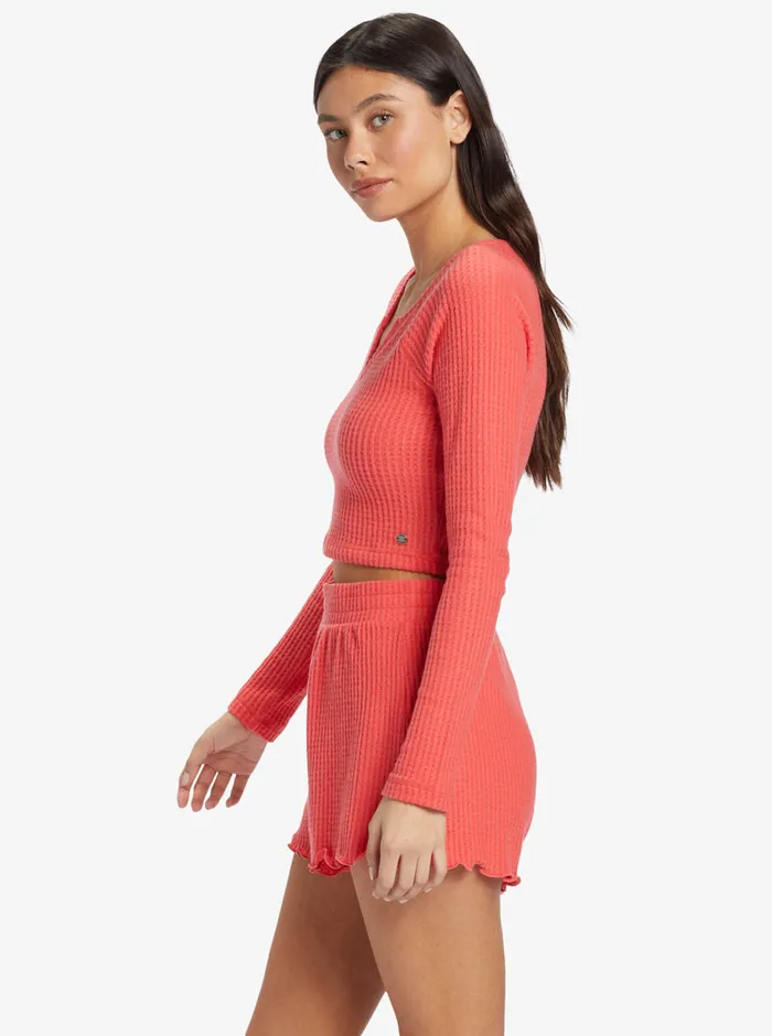 Roxy Tops Cropped Long Sleeve Waffle Top Bittersweet 8211 Womens