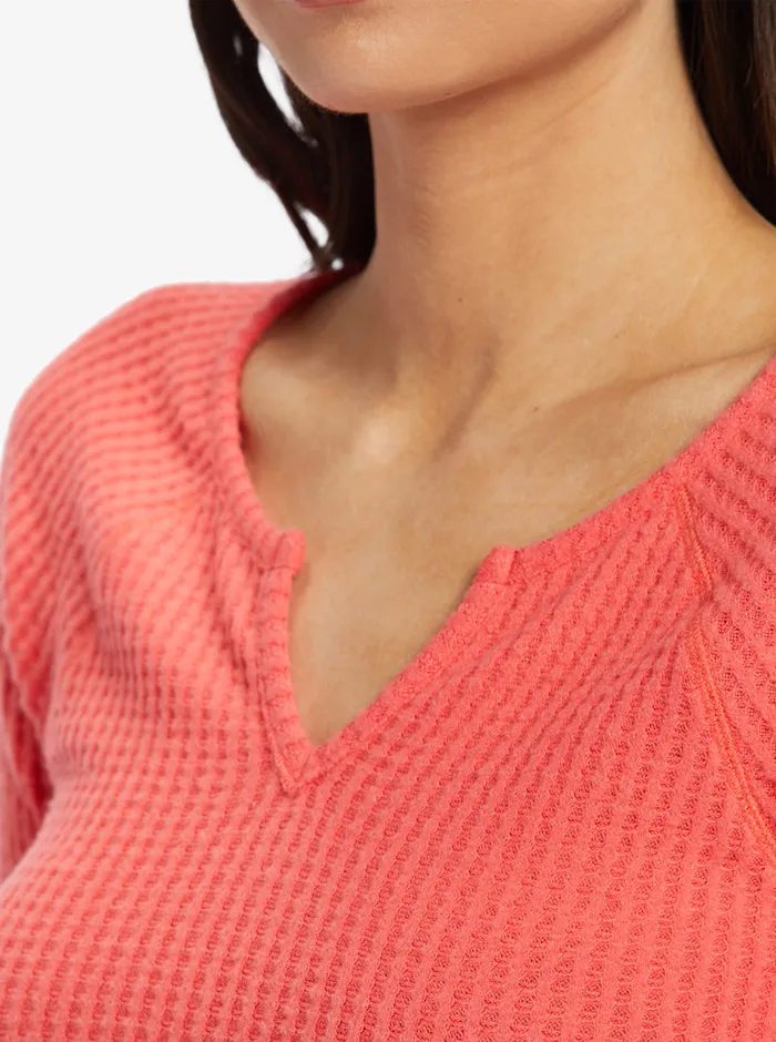 Roxy Tops Cropped Long Sleeve Waffle Top Bittersweet 8211 Womens