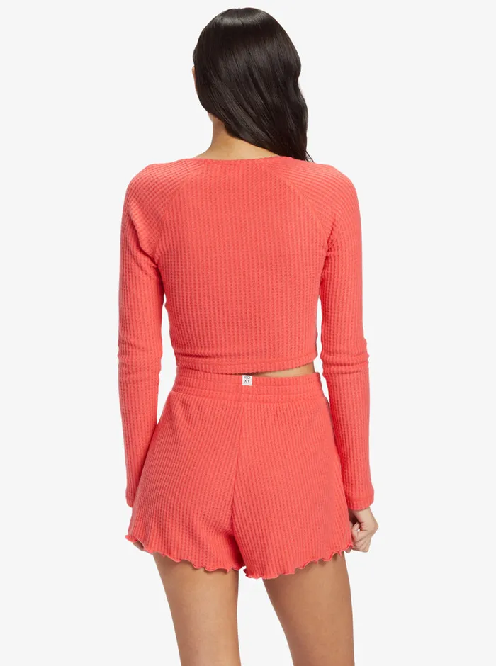 Roxy Tops Cropped Long Sleeve Waffle Top Bittersweet 8211 Womens