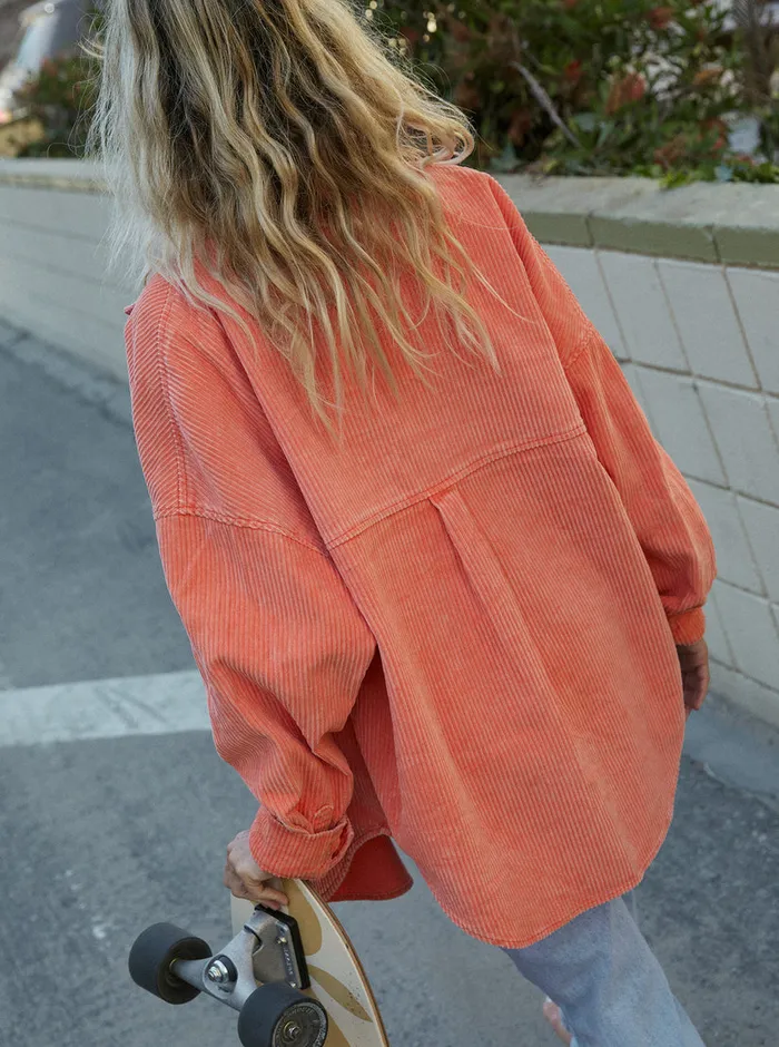 Roxy Tops Kick Back Washed Corduroy Long Sleeve Overshirt Tigerlily 8211 Womens
