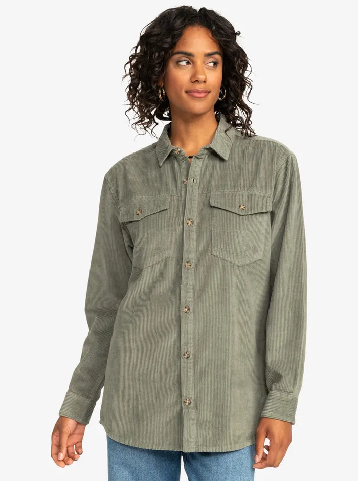 Roxy Tops Let It Go Corduroy Long Sleeve Shirt Agave Green 8211 Womens