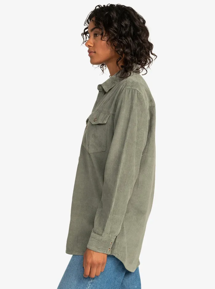 Roxy Tops Let It Go Corduroy Long Sleeve Shirt Agave Green 8211 Womens