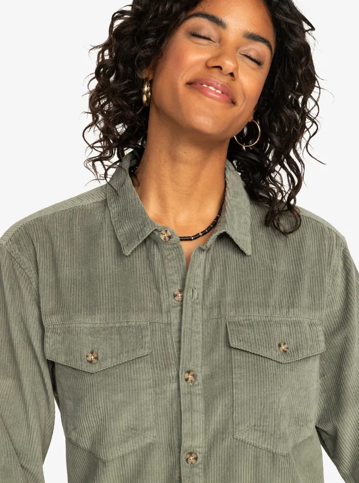 Roxy Tops Let It Go Corduroy Long Sleeve Shirt Agave Green 8211 Womens