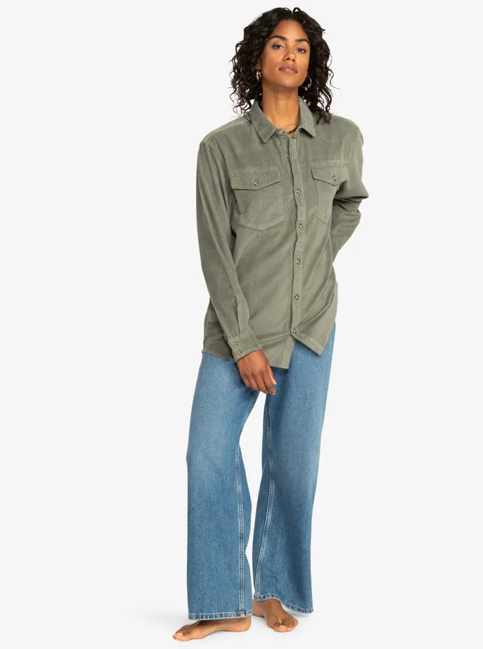 Roxy Tops Let It Go Corduroy Long Sleeve Shirt Agave Green 8211 Womens