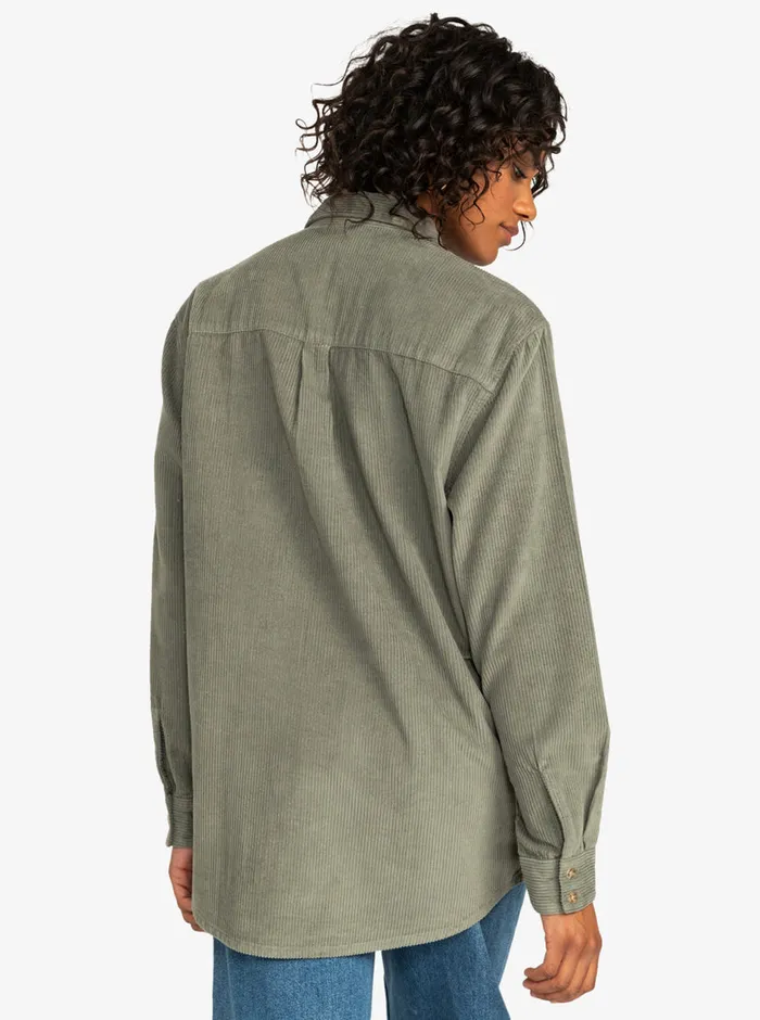 Roxy Tops Let It Go Corduroy Long Sleeve Shirt Agave Green 8211 Womens