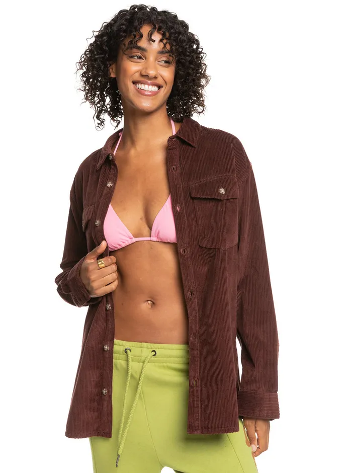 Roxy Tops Let It Go Corduroy Long Sleeve Shirt Bitter Chocolate 8211 Womens