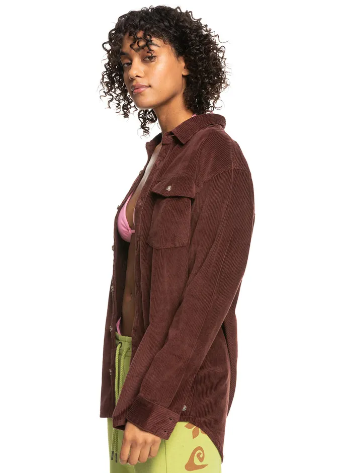 Roxy Tops Let It Go Corduroy Long Sleeve Shirt Bitter Chocolate 8211 Womens