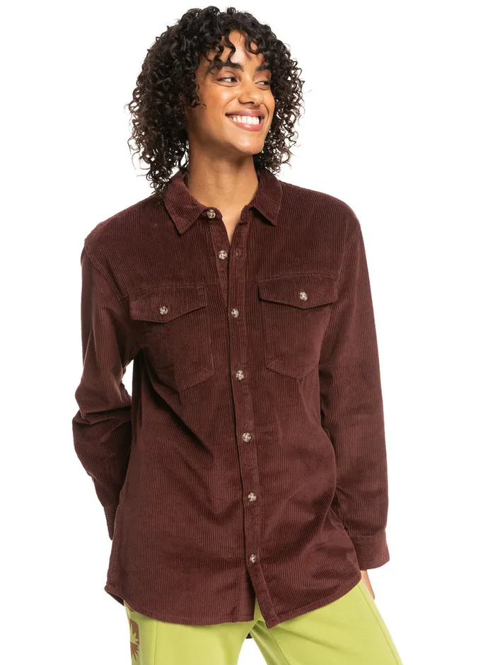 Roxy Tops Let It Go Corduroy Long Sleeve Shirt Bitter Chocolate 8211 Womens