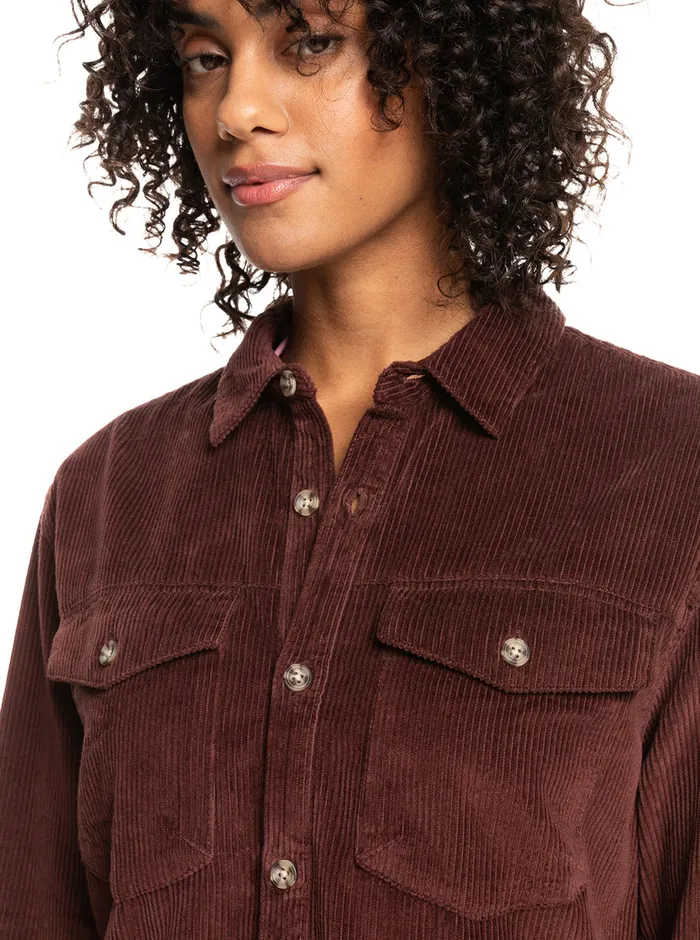 Roxy Tops Let It Go Corduroy Long Sleeve Shirt Bitter Chocolate 8211 Womens