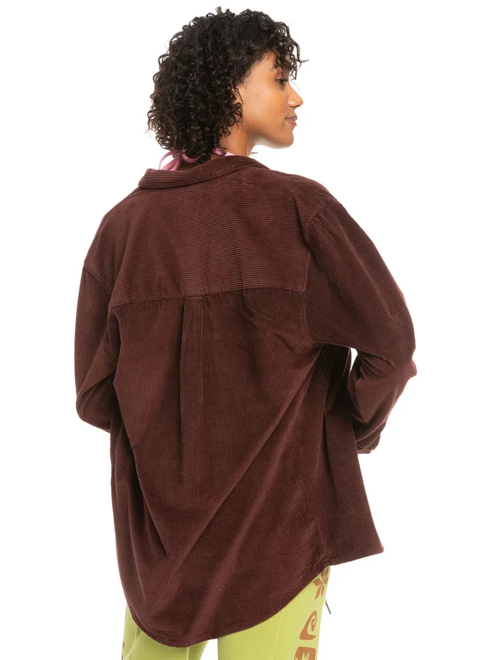 Roxy Tops Let It Go Corduroy Long Sleeve Shirt Bitter Chocolate 8211 Womens