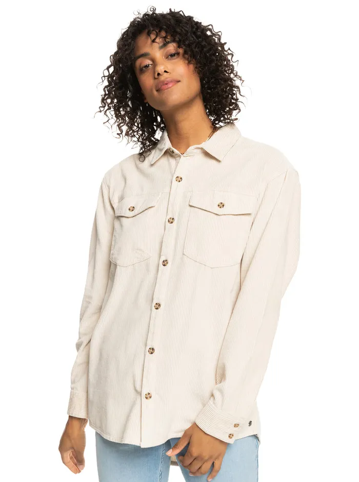 Roxy Tops Let It Go Corduroy Long Sleeve Shirt Tapioca 8211 Womens
