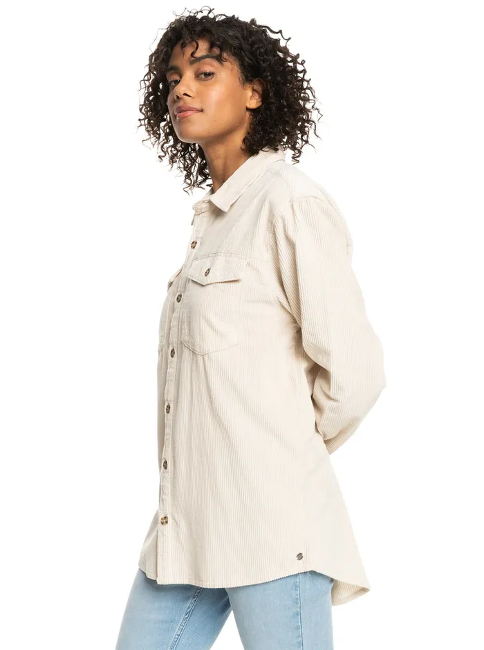 Roxy Tops Let It Go Corduroy Long Sleeve Shirt Tapioca 8211 Womens