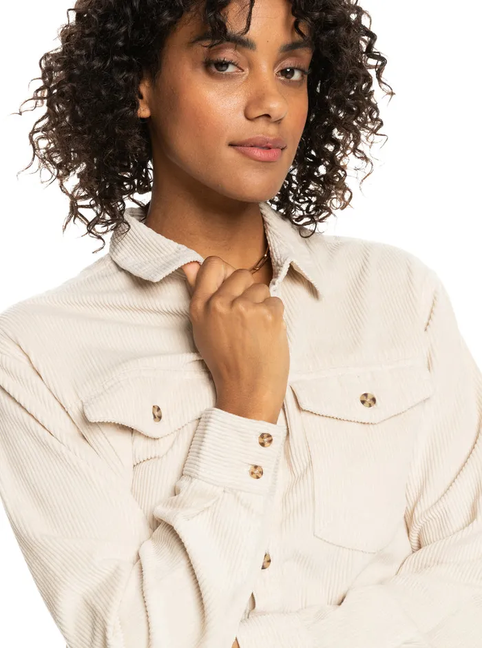Roxy Tops Let It Go Corduroy Long Sleeve Shirt Tapioca 8211 Womens