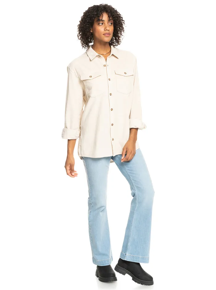 Roxy Tops Let It Go Corduroy Long Sleeve Shirt Tapioca 8211 Womens
