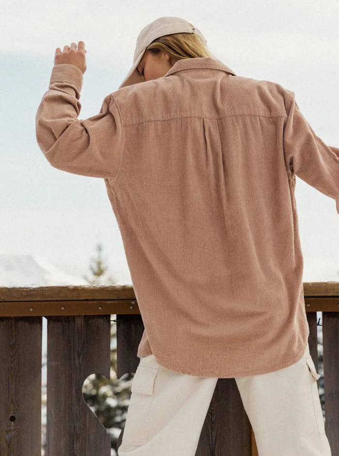 Roxy Tops Let It Go Corduroy Long Sleeve Shirt Warm Taupe 8211 Womens