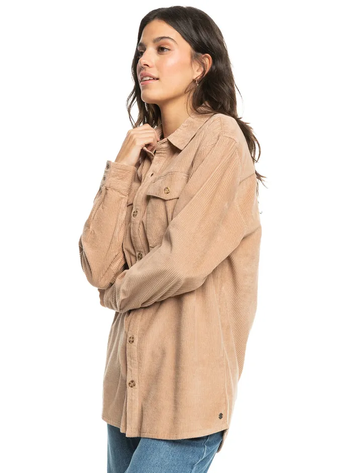 Roxy Tops Let It Go Corduroy Long Sleeve Shirt Warm Taupe 8211 Womens